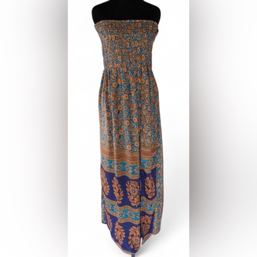 RAGA ANTHROPOLOGIE Strapless Maxi Dress Size Large Boho Hippie Festival Beach